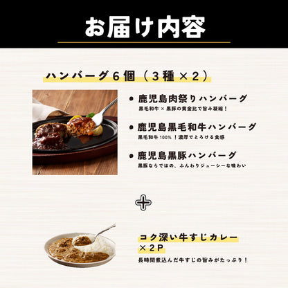 ＼ 初回限定 ・送料無料／ 黒毛和牛×黒豚 ハンバーグ・牛すじカレー詰め合わせ （ハンバーグ3種＋牛すじカレー2P）